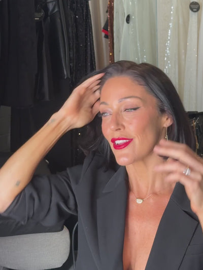 Natalie applying Shaded Volume Powder in Dark to Nikita's roots — the reveal