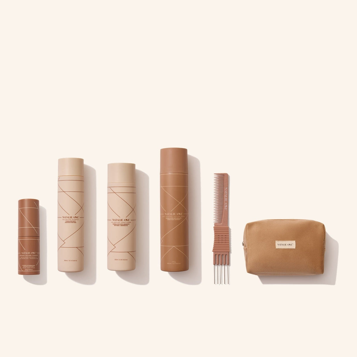 The Shaded Routine — Shaded Volume Powder, Volumising Shampoo and Conditioner, Soft Shaping Texture Spray, volumising comb and travel pouch